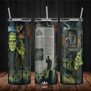 Dark Universe Frankenstein themed 20oz Tumbler with Metal Straw, Cleaning Kit, and Rubber Bottom - Perfect for Your Drinks - Bottle, Drinkware skinny tumbler festive drink stainless steel cute water travel coffee stylish gifts