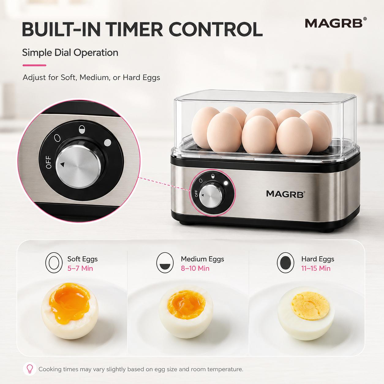 【DealsForYouDays】MAGRB Rapid Egg Cooker Electric 8 Egags Capacity, Soft, Medium, Hard Boiled, Poacher, Omelet Maker Egg Poacher With Auto Shut-Off, BPA Free