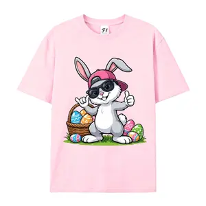 Cool Hip Hop Easter Bunny Graphic Cotton T-Shirt | Easter Gift for Him Her | Fashion Oversized Cute Comfort Outfit | Best Gift for Family Friends Easter Celebrations