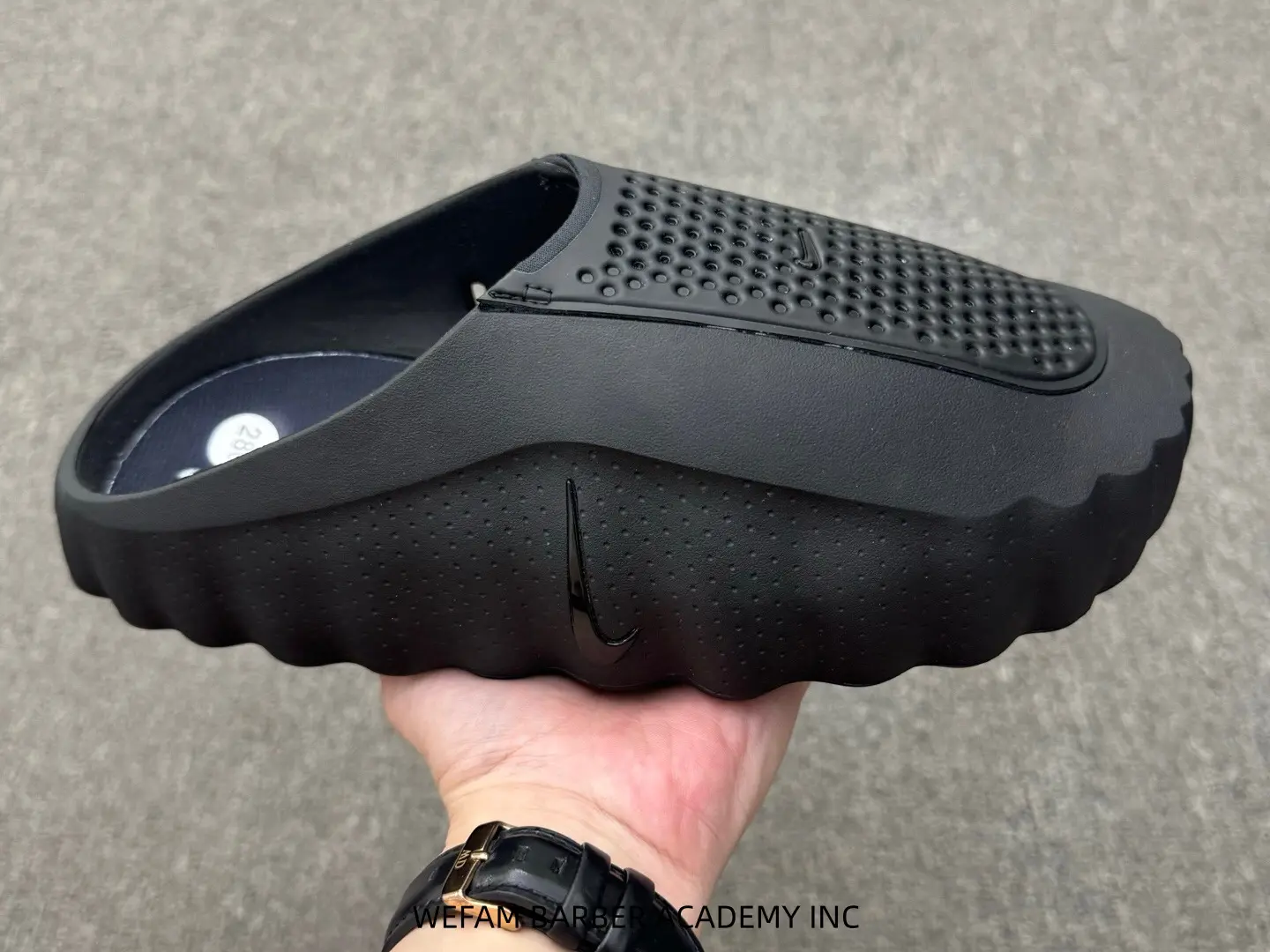 Street‑Style Slip‑On Massage Slippers For Men, Solid Black EVA Mule Slides With Breathable Perforated Upper & Black Dotted Massage Sole