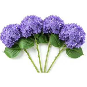 4 Pcs Faux Hydrangeas Real Touch Hydrangea Artificial Flowers Latex Large Fake Flower Long Stems for Wedding Home Party Table Centerpieces Decor (Purple)
