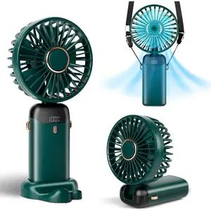 Portable Handheld Fan, 12 hours, Upgrade 3200mAh Mini Fan Handheld with LED Display, 90 °   Foldable, 5 Speed Wind,Hand Held/Neck/Desk 3 in 1 Hand Held Fans, Makeup Fans for Women (Green)