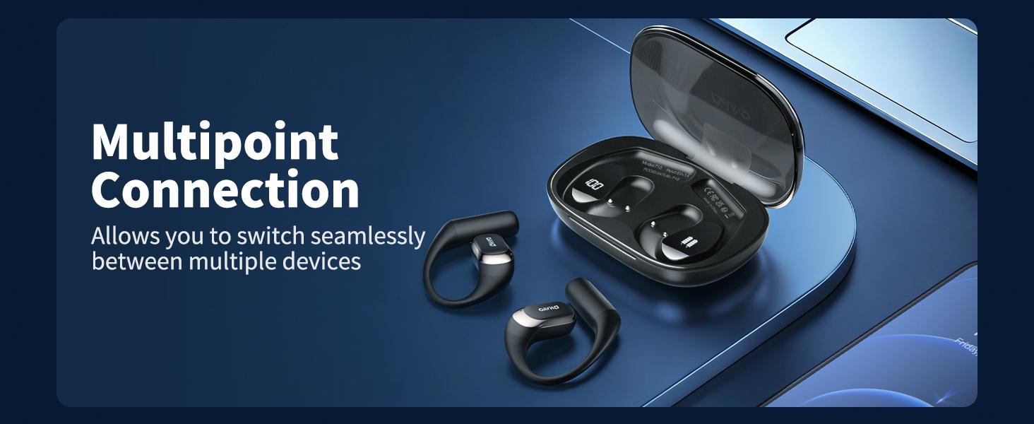 OHAYO Open Ear Headphones, Ultra Lightweight Ergonomic Earhook Earbuds, Bluetooth 5.4 Headphones with HiFi Stereo & Clear Calls, Smart Digital Display, 40H Playtime, IP55 Waterproof Sweatproof, Touch Control for Sports Running Gym Workout