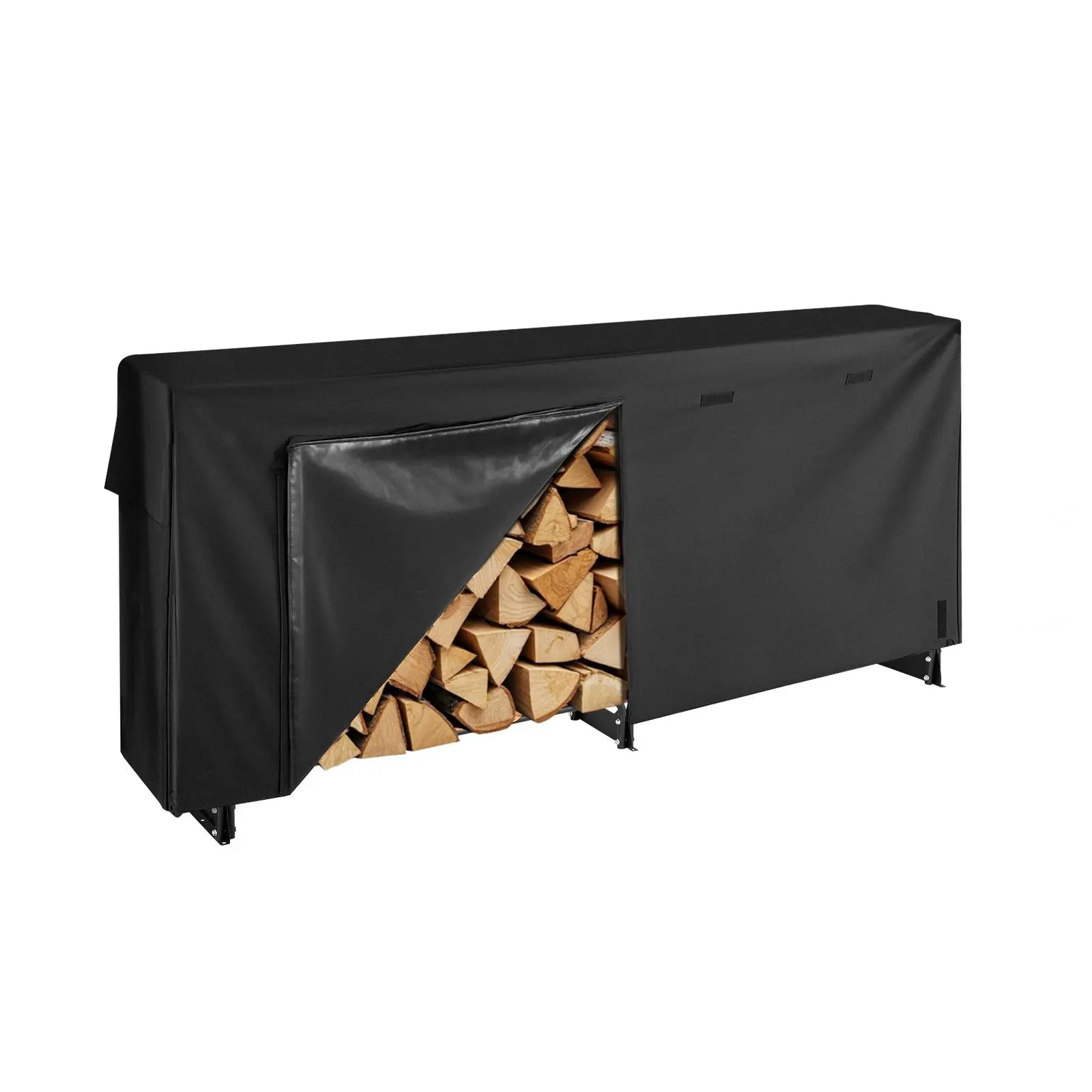 VEVOR Firewood Rack with Waterproof Cover, 8 ft Outdoor Firewood Holder, 1/2 Cord Storage Metal Log Holder, 660lb Max Weight Capacity, Top Covered, Powder-Coated Wood Storage Rack for Fireplace Deck#BackToSchool