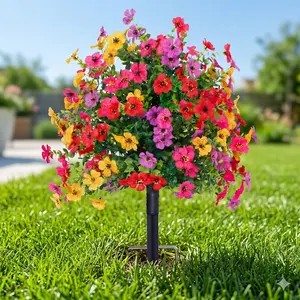 Colorful Artificial Flower Stakes, No Fade Outdoor Fake Flowers for Garden Yard Patio Porch, All Weather Faux Plants for Home & Outside Spring Decor, Vibrant Multicolor Garden Stake