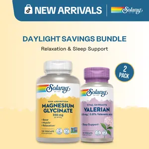 Solaray Daylight Savings Bundle 2-Pack Bundle (LIVE Lab New Arrivals Exclusive): Magnesium Glycinate & Valerian Root Extract – Natural Sleep, Calm & Relaxation Support