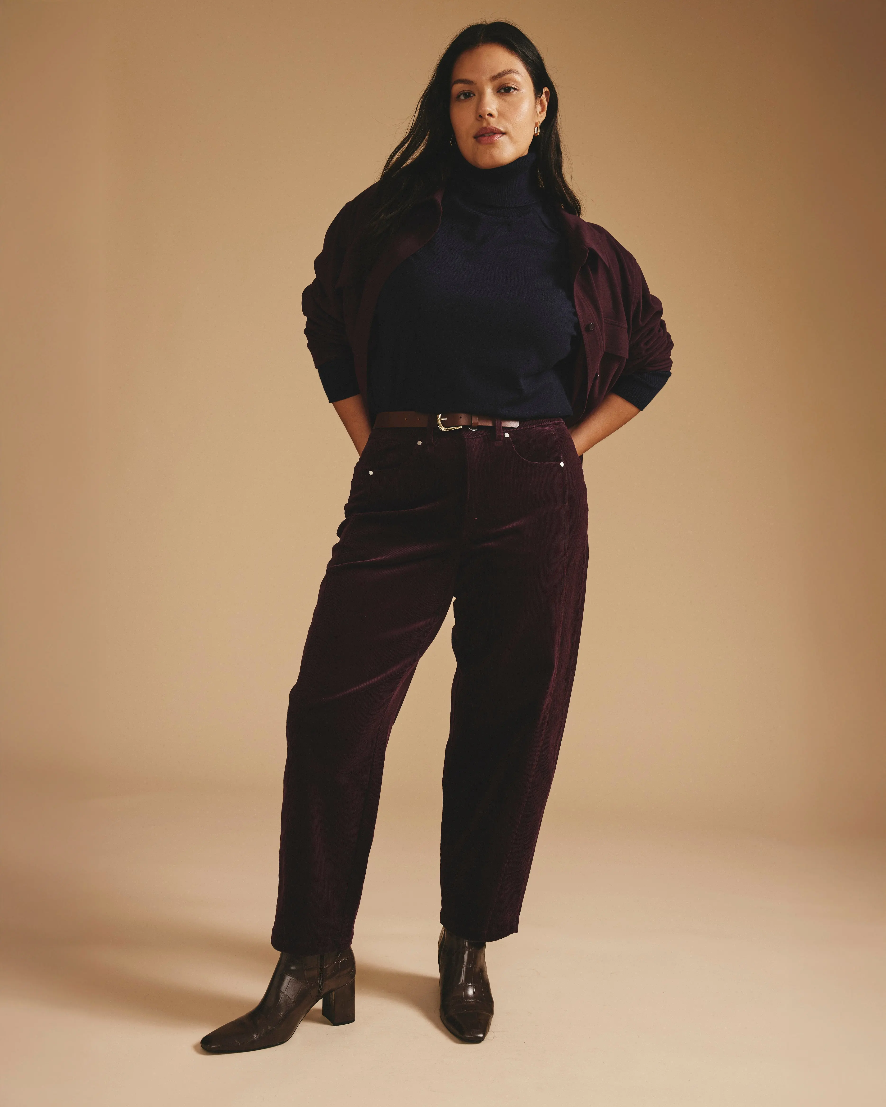Women's Gamay Corduroy Trousers | Barrel-Leg Pants with Twisted Leg Detail, Light Stretch, Elastic Waistband, and Pocket, Trouser, Bottoms, Barrel Pants, Corduroy Fabric, Flattering Pants