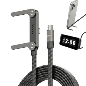Dakomoda 240W Super Fast Charging 2-in-1 Invisible Holder Charger Cable with Stand, Mobile Accessory for Gaming, Office, Compatible with iPhone, Samsung, Type-C (Black)