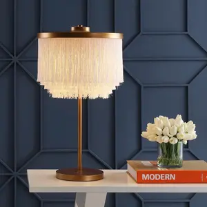 JONATHAN Y Coco Fringed/Metal LED Table Lamp , for bedroom, living room, foyer, hallways, dining room, dorms