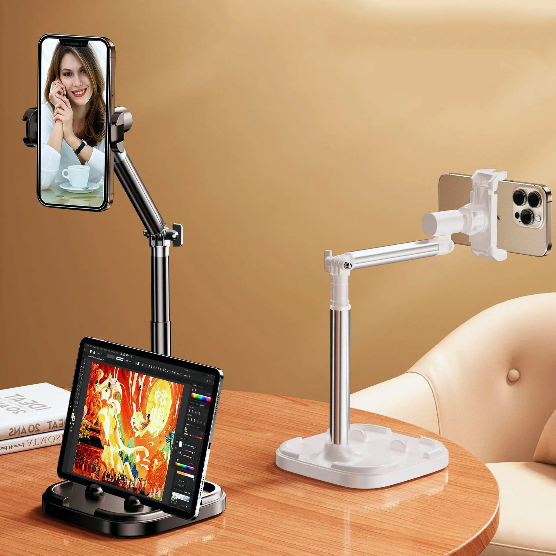 360 Rotating Desktop Mobile Phone Holder, Universal Smartphone Holder, Adjustable Live Streaming Stand, Aluminum Alloy Material, Selfie Accessories, Lazy Bracket, Tablet Stand