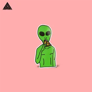 Alien Pizza Lover Decal Sticker || vinyl sticker, water bottle sticker, tumbler stickers, laptop decals, waterproof, sticker, alien, pizza, funny, Decor, Decorative Ornaments Tiles Sticker custom stickers sticker deco