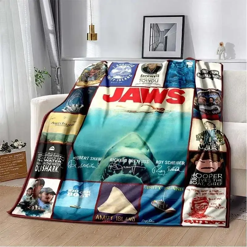 Jaws Shark Movie Flannel Blanket, Soft Warm Cozy Throw Blanket for Bedroom Sofa Travel and Film Fan girly Decor office