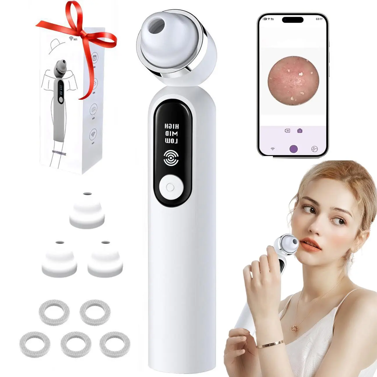 Visual Blackhead Vacuum Cleaner, Blackhead Cleaning Instrument, USB Rechargeable Vacuum Facial Pore Cleaning Tool with 3 Vacuum Suction & 3 Silicone Probes, Remove Blackhead, Pore Remover, Suitable for Both Men and Women