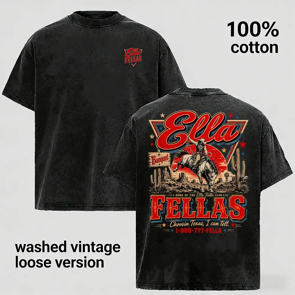 Washed Vintage Cowboy T-Shirt | Men's Heavyweight Cotton Loose Tee | Retro Western Style Rodeo Short Sleeve Shirt | Casual Acid Wash Streetwear Top