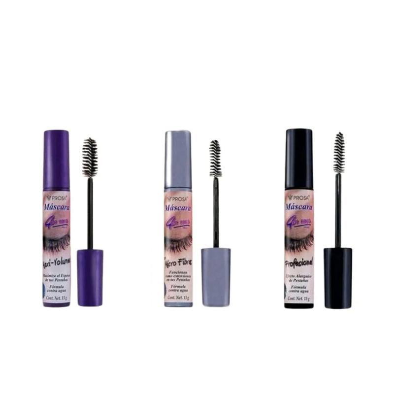 Prosa Mascara Set of 3 Piece Bundle Set - Waterproof Makeup - Alargadora + Volumen + Efecto Extensiones