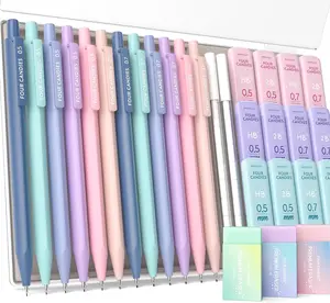 Four Candies Mechanical Pencil Set, with 0.5 & 0.7mm Lead Refills (HB & 2B), Pastel Erasers & Eraser Refills, 29-Count Pack with Case, Cute Aesthetic School Supplies for Writing, Drawing, Sketching