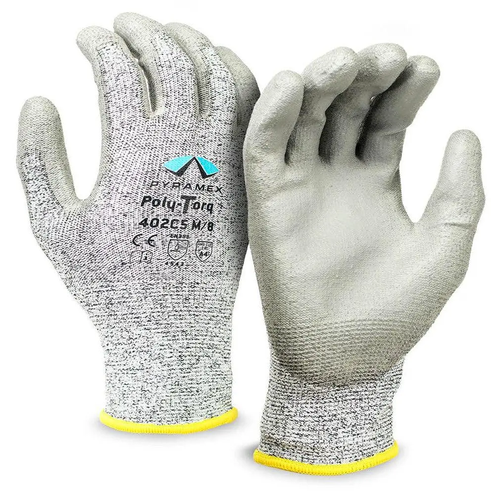Pyramex GL402C5 Poly-Torq High-Performance Polyurethane Safety Gloves with HPPE Liner, ANSI Cut Level 4, Abrasion-Resistant, Anti-Slip, Supportive (CE EN388 Certified) for Home Improvement, Construction