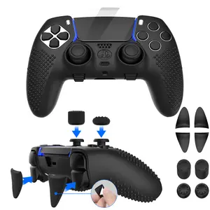 Black Skin Combo Set for PS5 Edge Controller, Thumb Caps for PlayStation 5 DualSense Controller, Triggers Extenders for DualSense and Touchpad Sticker