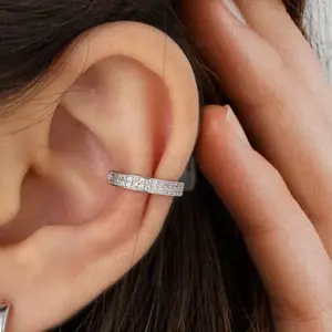 ChicSilver No Piercing Stackable Dainty Daily Minimalist Simple Casual Sparkling Shiny 925 Sterling Silver Cubic Zirconia Ear Cuffs Clip on Cartilage Cuffs Earrings for Women
