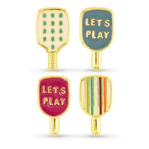 Gold Enamel Ball Shaped Pickleball Duo Earrings, Fashion Costume Jewelry Accessories, Ball Shaped Earrings