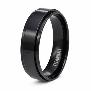 Men's Black Titanium Spinner Ring with Flat Profile and Glossy Finish | 8mm