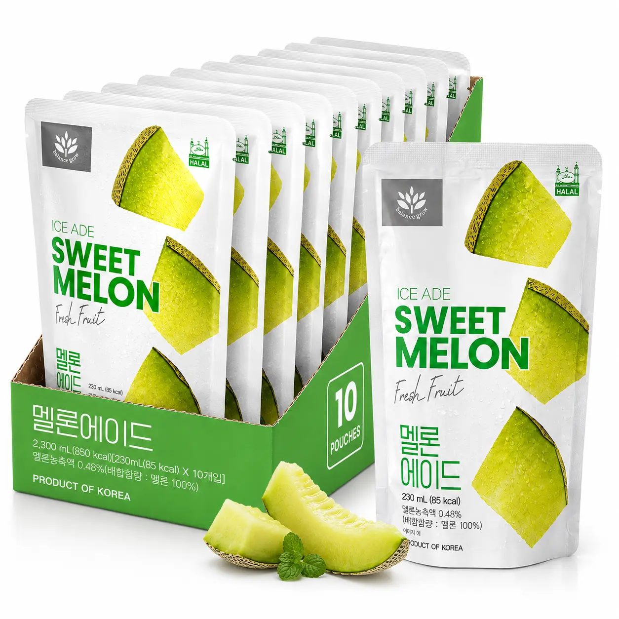 Korean Ice Ade Fruit Drink Pouches, Refreshing Ready-to-Drink Beverage, 10 Count (7.78oz each) Various Flavors
