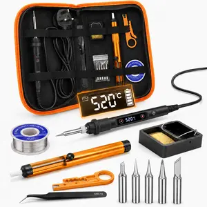 80W Adjustable Temperature LED Electric Soldering Iron Kit - 15s Fast Heating (356-968°F), Tools and Gadgets for Electronics Welding & Precision Repair, with Solder Wire, 5 Tips, Desoldering Pump, Stand, Tweezers