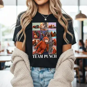 100% pure cotton Crewneck T Shirt Black Monkey Collage Team Punch Print Casual Wear For Women And Men # TeamPunch, # Punchthemonkey