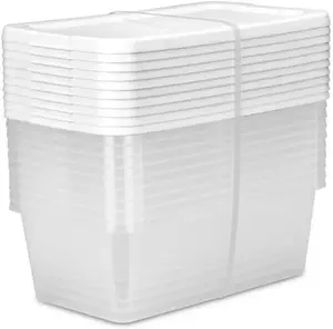 Sterilite Storage Boxes - 13.5L x 8W x 4.8H inches (34.3 x 20.3 x 12.2 cm), 6 QT, Clear with White Lid, Pack of 10 Organiser Rectangle