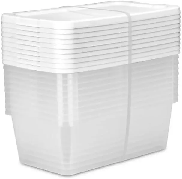 Sterilite Storage Boxes - 13.5L x 8W x 4.8H inches (34.3 x 20.3 x 12.2 cm), 6 QT, Clear with White Lid, Pack of 10 Organiser Rectangle