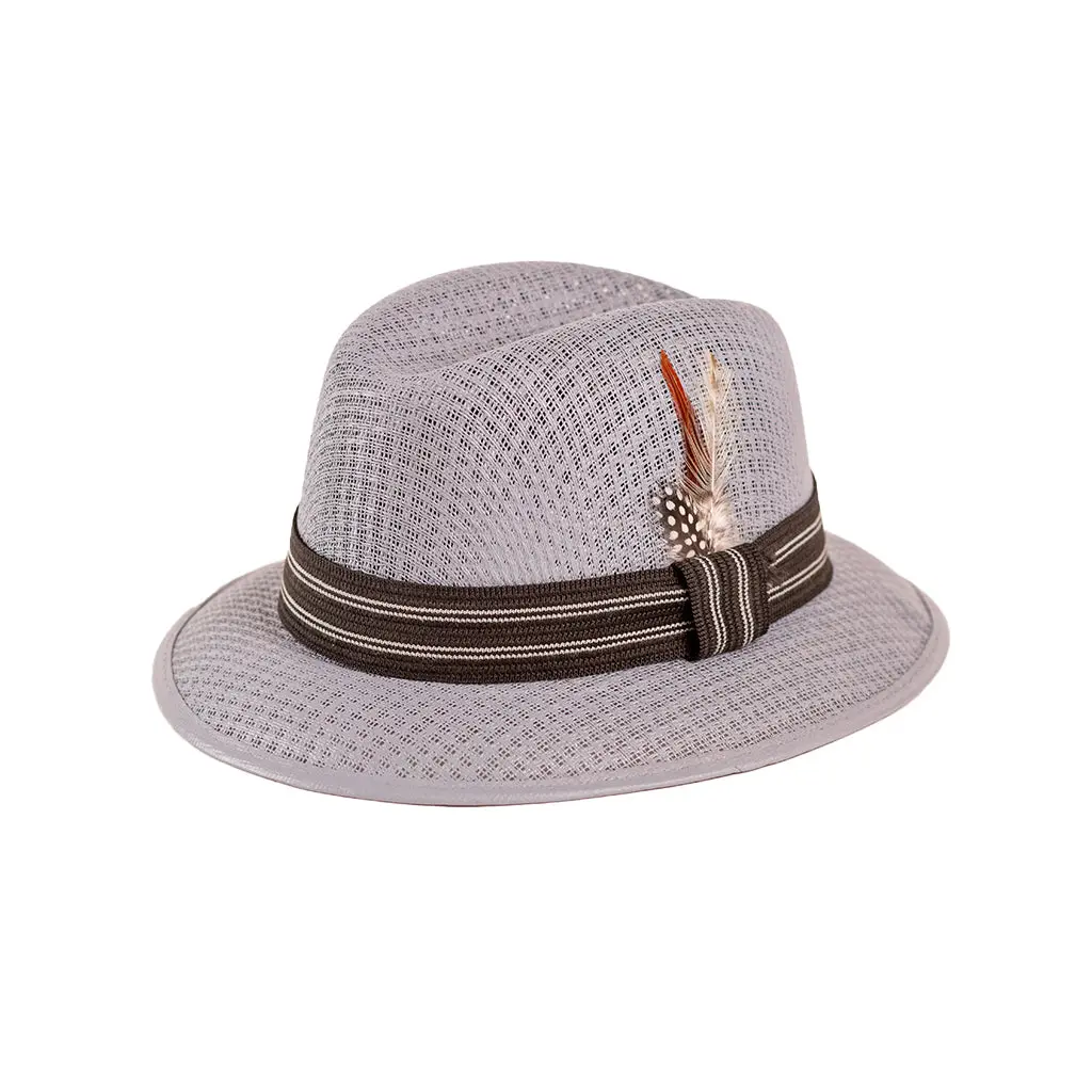 Gunthers Co Chavez Lt Grey Handmade Mesh Low Rider Fedora - Chicano Style Artisanal Hat, Multi-Size Casual Fashion Clothes Accessory, Chicano Style Hats, Artisanal Hats