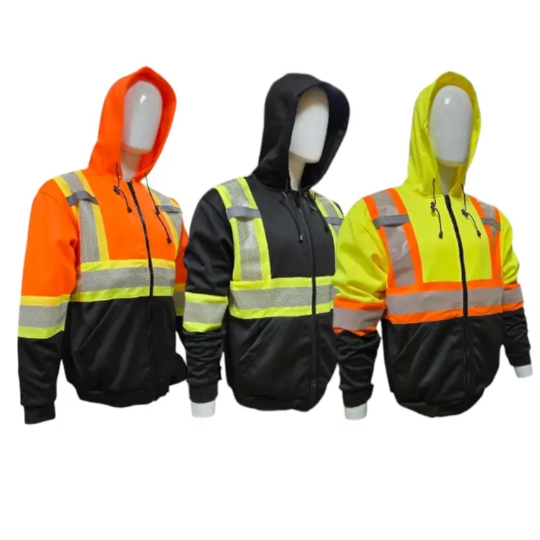 Men's High-Visibility Printed Reflector Safety Hoodie Sweatshirt - Hi Vis Jacket, Workwear for Security, Low-Light Condition Work