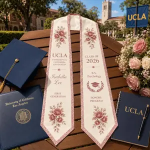 Custom University Graduation Stole Class of 2026 Personalized Name Major Honors Pink Floral Graduation Sash Gift