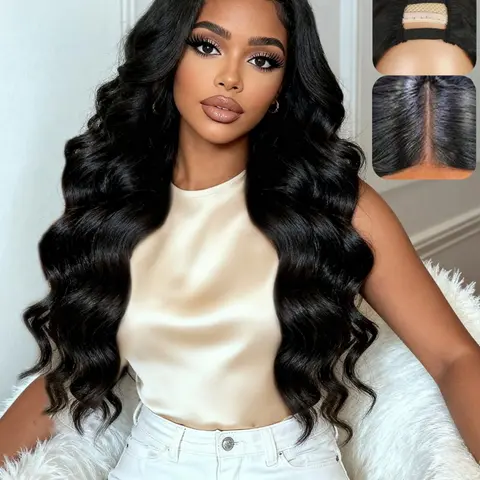 U Part Body Wave Glueless Half Wigs for Women, No Sew in No Leave Out, Synthetic Body Wave Wig, Heat Resistant, Natural, Synthetic Material Wigs, Wavy Wigs