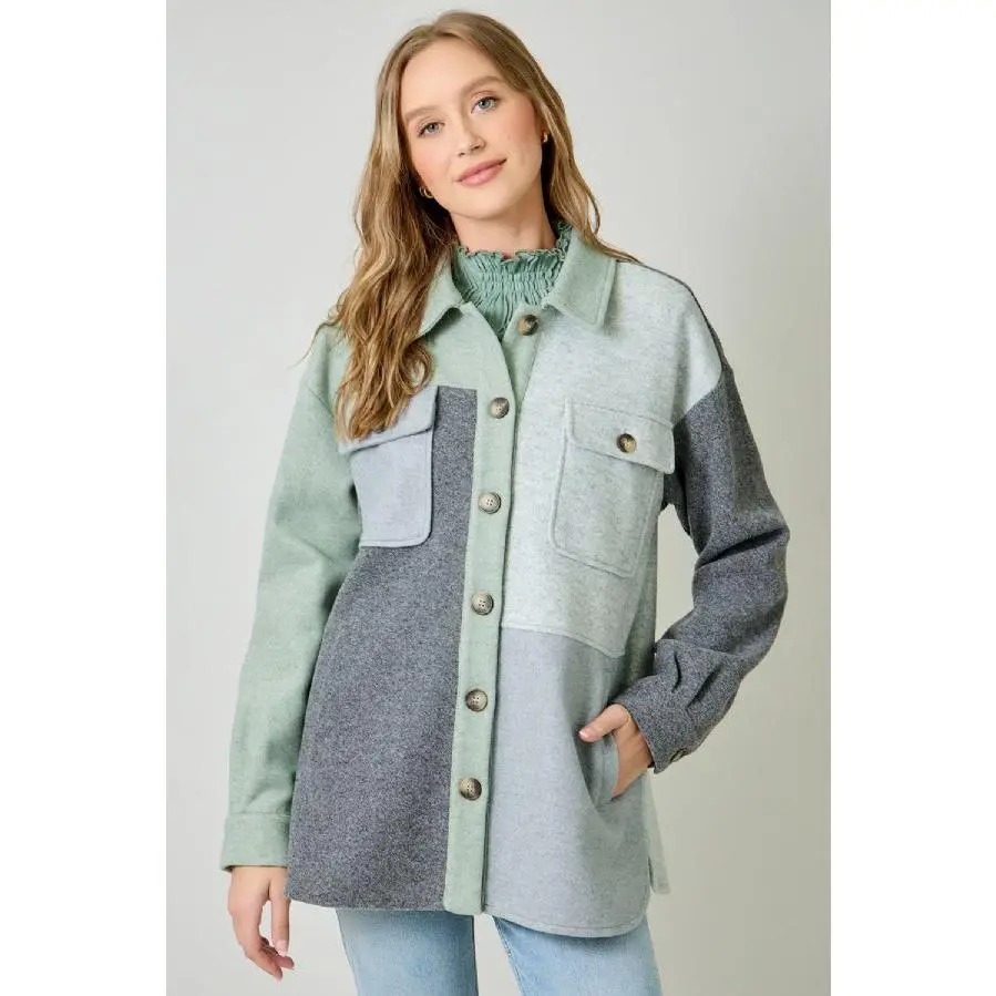 Color Blocked Sage Green Shacket
