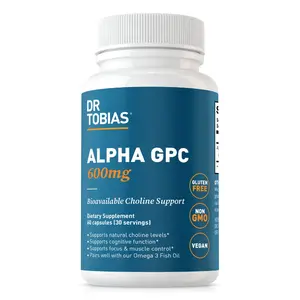 Dr. Tobias Alpha GPC - 600 mg Choline Supplement | 60 Capsules, 30 Servings - Bioavailable Choline Supplements for Brain Health, Memory and Focus, Premium Pure Alpha GPC Supplement