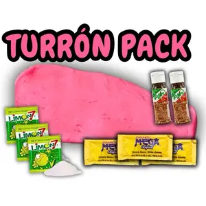 Turron Pack - Bundle Includes 4oz Turron, 3 Limon7, 3 MEGA Chamoy, 2 Tajin | Sweet & Spicy Snack, Mexican Snack/Treat, Pink Candy - Gift, Bonbon Tangy, pink candy