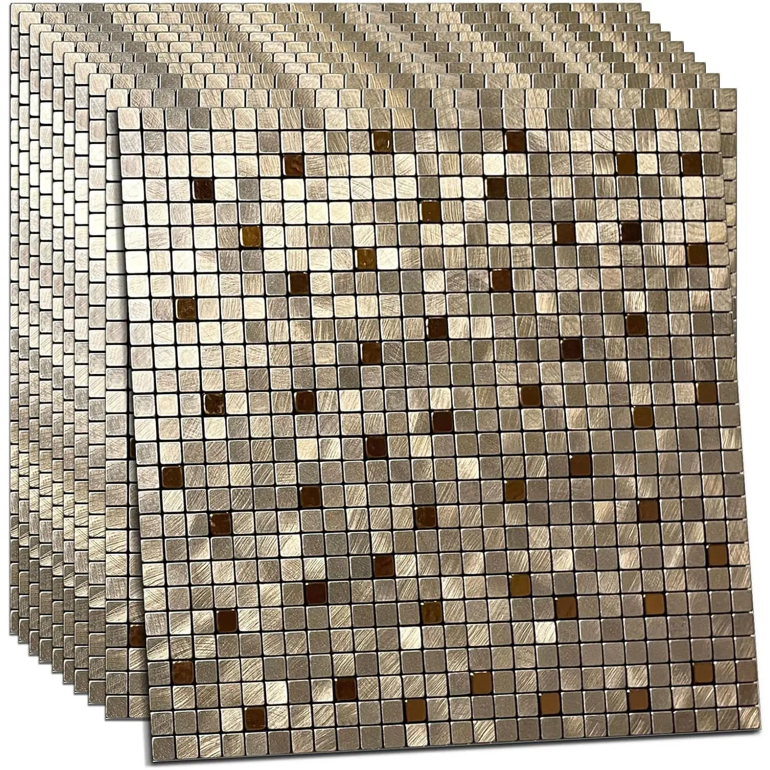 10- Peel and Stick Backsplash for Kitchen  3D Wall Sticker Panel Self-Adhesive Metal Mosaic Tile (11.41"x11.41" Bronze)