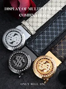 Men's Casual Geometric Pattern Leather Belt, High-Quality Automatic Buckle Design, All-Season Fashion Accessory for Men, Belts Men