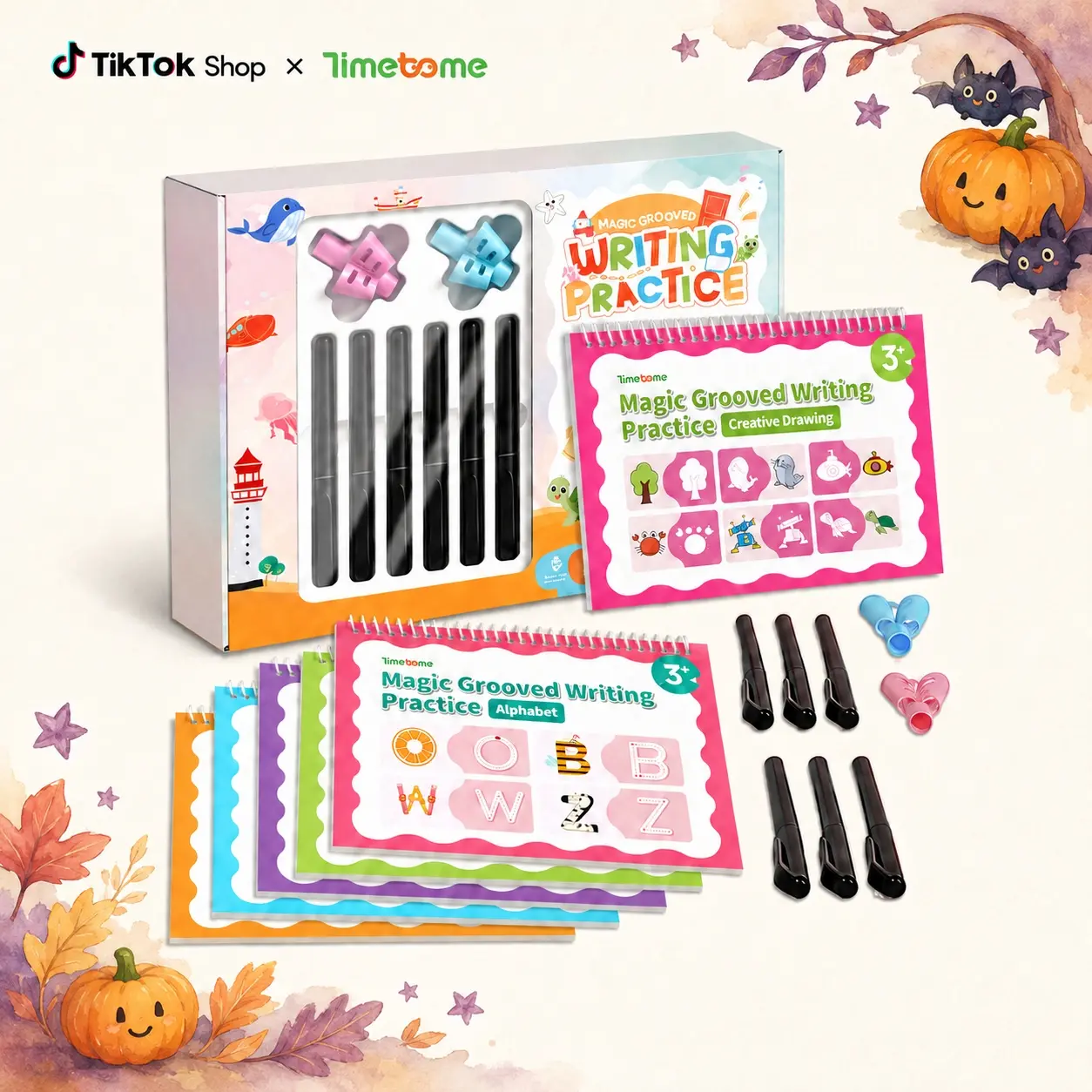 TIMETOME Reusable Grooved Handwriting Workbook for Kids, Learning Materials, 6 Books–Early Elementary, Covers Math, Words, Drawing –Gift for Children Preschool Alphabet Tool Classroom Supplies,summer learning workbook,sohochic