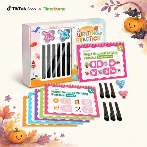 TIMETOME Reusable Grooved Handwriting Workbook for Kids, Learning Materials, 6 Books–Early Elementary, Covers Math, Words, Drawing –Gift for Children Preschool Alphabet Tool Classroom Supplies，summer learning workbook