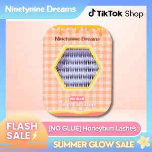Ninetynine Dreams [NO GLUE] Honeybun Self-Adhesive Lashes | 12mm C Curl No Glue Required ress-On Lash Clusters - Spiky Anime Manhua Natural DIY Ultra-Thin Jelly Band False Eyelashes - Beginner Friendly Trendy Must-Have Easy Apply Lashes For Daily Makeup