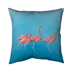 Begin Home Decor 5541-1616-AN207 16 x 16 in. Blue Exotic Bird Pillow - Four Flamingos Home Decor Cushion