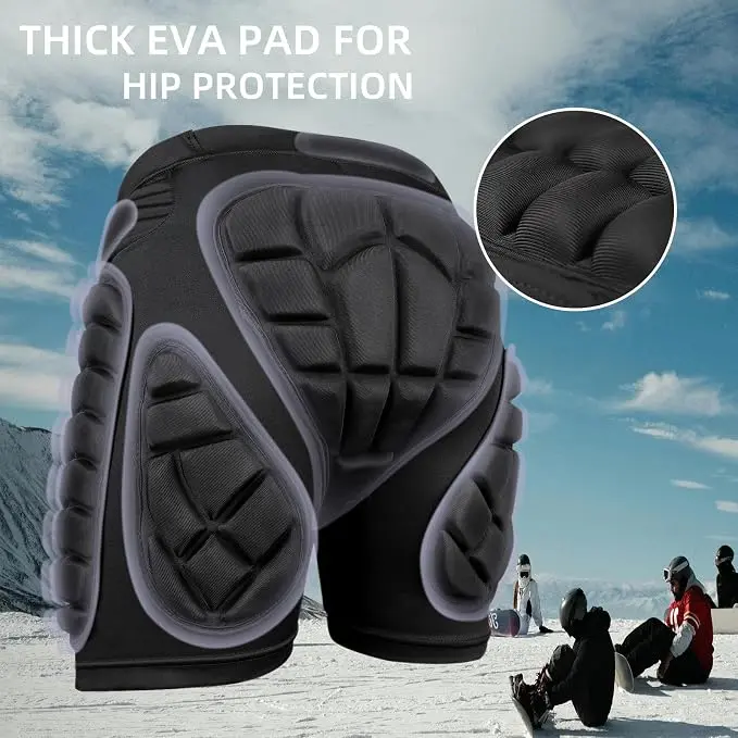 3D Hip Protection Eva Butt Padded Shorts, Snowboard Butt Pad, Crash Pants, Adjustable Breathable Hip and Tailbone Cushion Shorts for Skiing, Snowboarding, Skating and Skateboarding