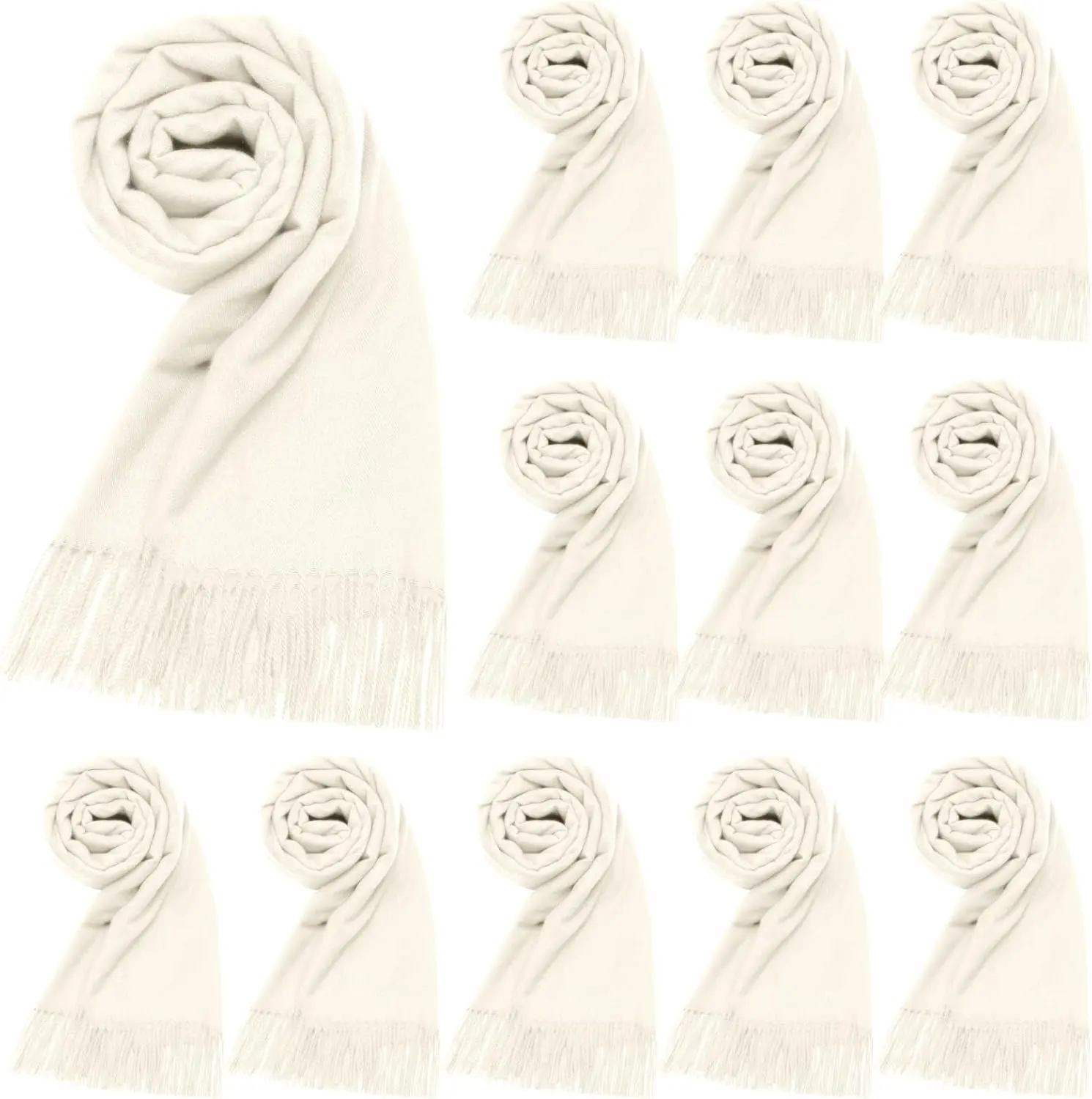 12-Pack Cashmere Blend Wedding Pashmina Shawls, 79x27 in Oversized Bulk Wraps, Bridal Guest Favor Outdoor Wedding Gift Scarves