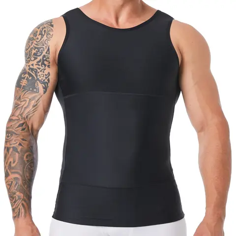 Men's Solid Color Plain Compression Shaper Top, Waist Trainer Vest, Waistline Shaper, High-Stretch Tummy-Control Tank Top for Men, Compression Tops, Waist Trainers Vest