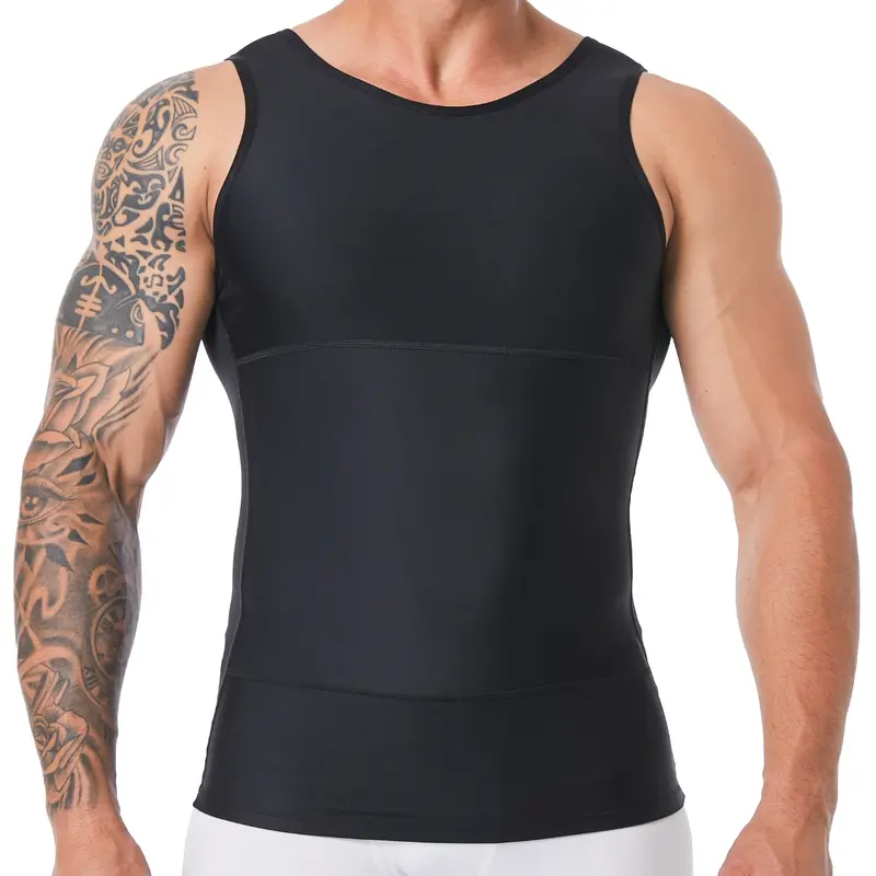Men's Solid Color Plain Compression Shaper Top, Waist Trainer Vest, Waistline Shaper, High-Stretch Tummy-Control Tank Top for Men, Compression Tops, Waist Trainers Vest