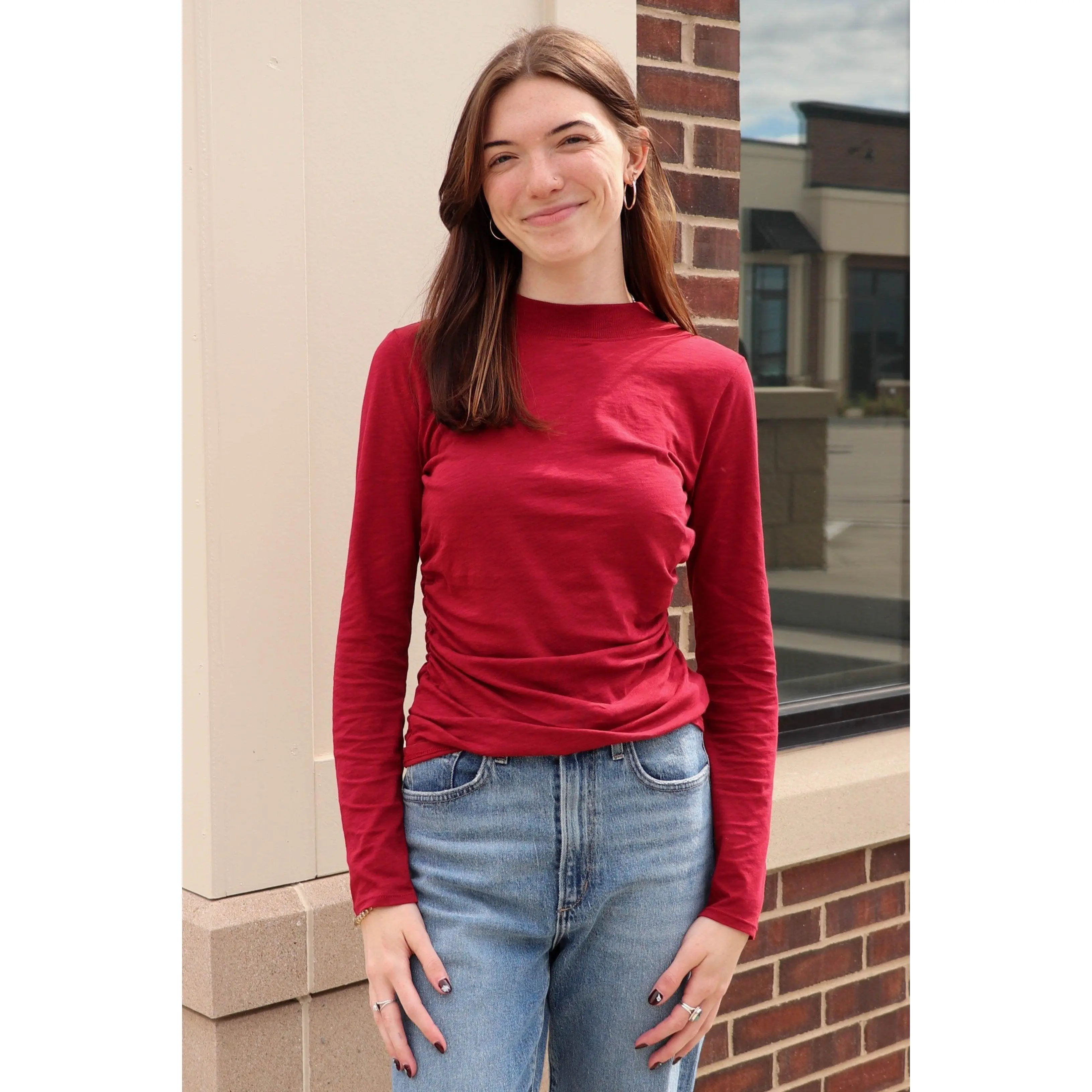 Rita Mock Neck Long Sleeve—Danish Red