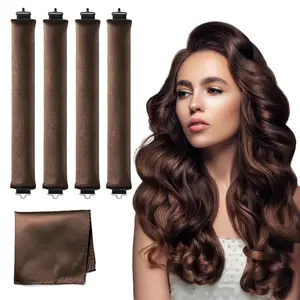 4 Pack Heatless Hair Curlers Overnight Set – Velvet No Heat Curling Rods with Satin Scarf for Soft Natural Curls, Damage-Free Hair Styling Rollers for Long, Medium & Short Hair, Easy Overnight Hair Curler Kit