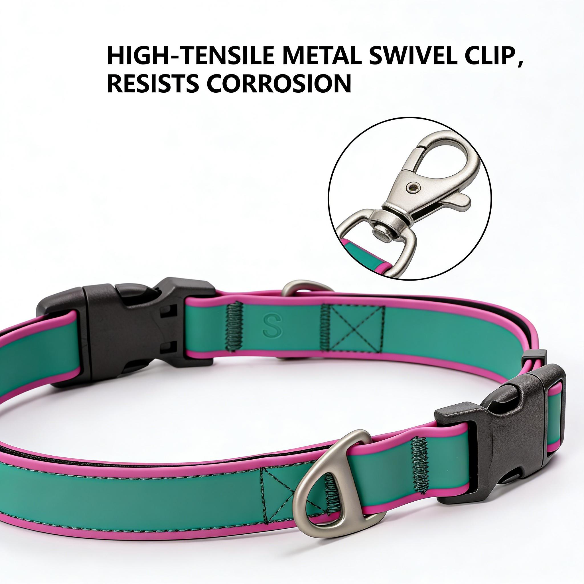 Stylish and Functional Green & Pink Color Block Dog Collar – Adjustable, Waterproof, and Traction-Friendly for Small & Medium Dogs poppy swivel leash freedom harness
